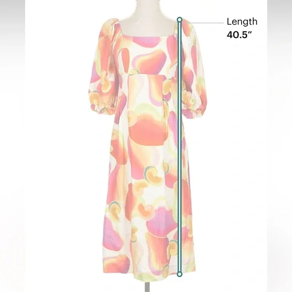 FARM Rio Cashew Juice Vibrant Linen Long Sleeve Dress Size S - Picture 5 of 6